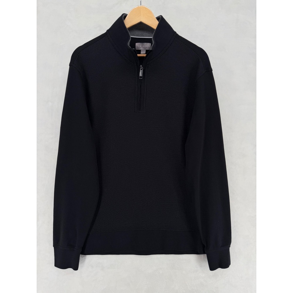 Ted Baker Mens Textured Quarter Zip Pullover Sweater Black Size M 1816488
